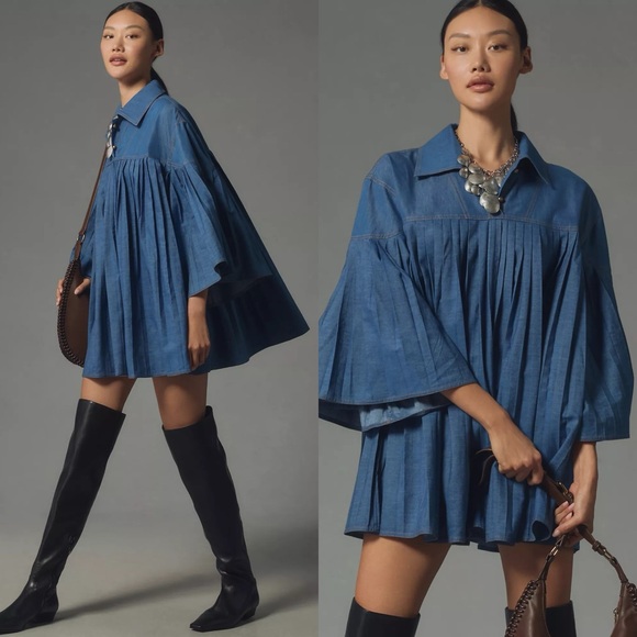 Anthropologie Dresses & Skirts - NWT Anthropologie Forever That Girl Katherine Denim Swing
Mini Dress Pleated